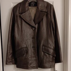 Dark Brown Buttery Leather Jacket with detailed stitching Vintage with tags!